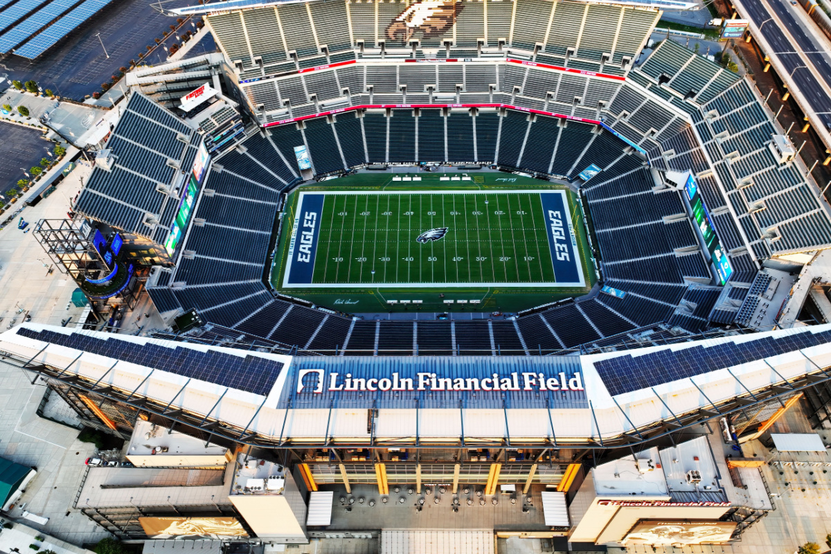 Wide-angle shot of an empty Lincoln Financial Field, home stadium